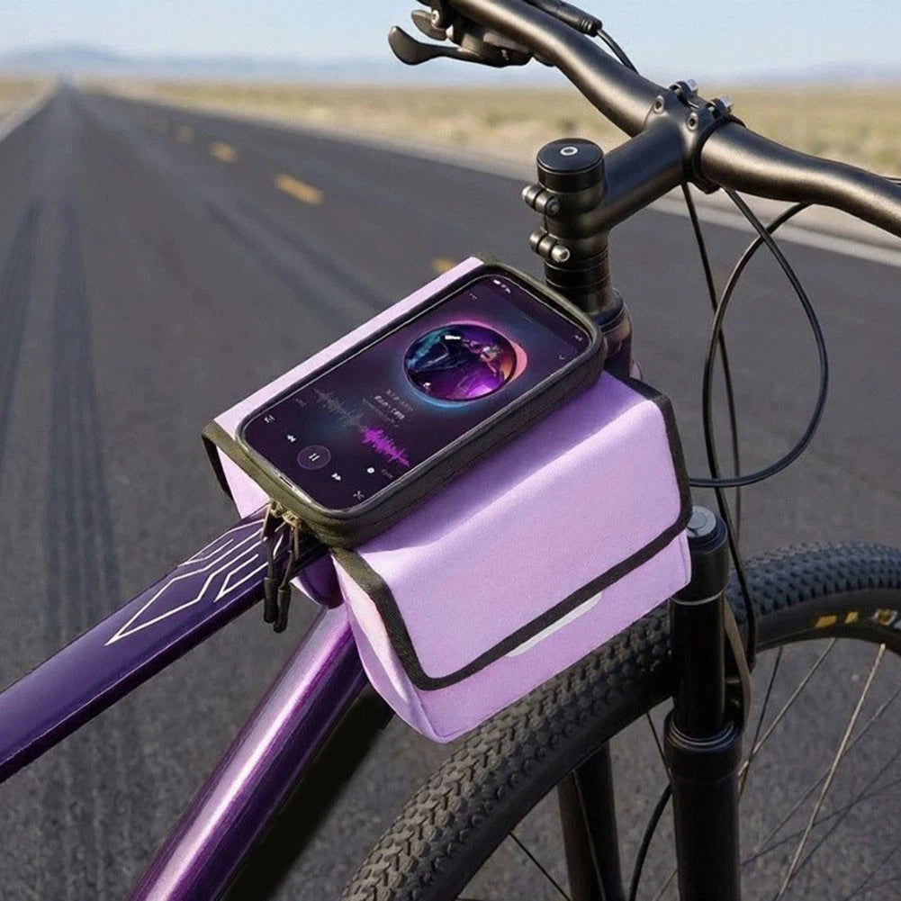 Waterproof Bicycle Phone Pouch for Upper Tube (Easy Detach, 3-Strap Design)