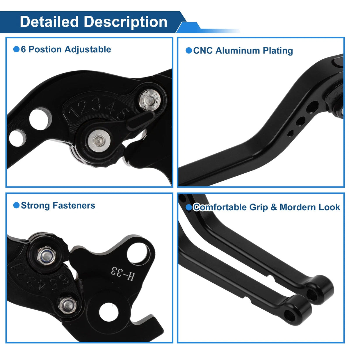 Set of 2 Adjustable Brake Clutch Levers for Honda RC51 (2000–2006) Black