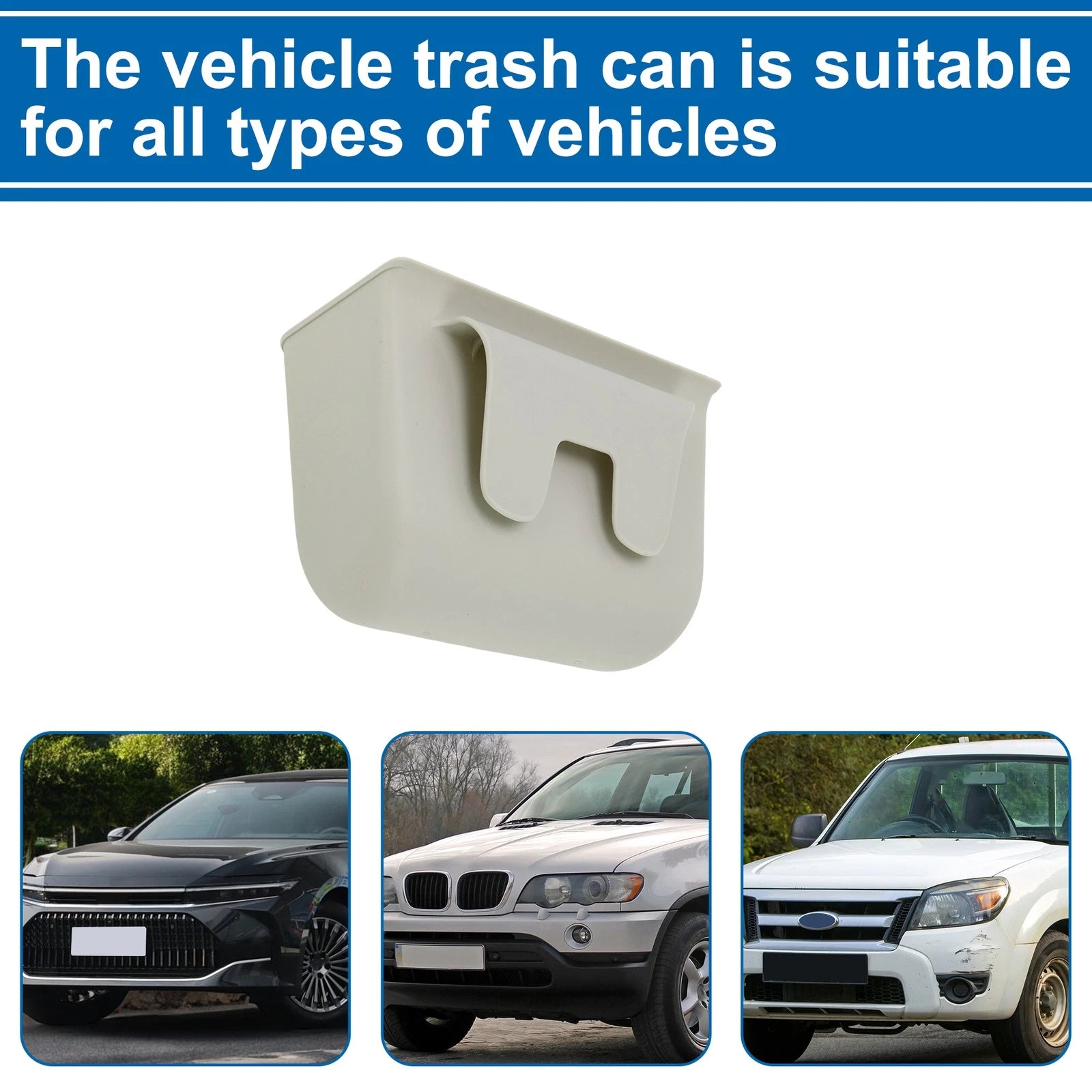 Car Trash Can for Universal Fit (1 Pc) - Plastic Square Bin, White/Black