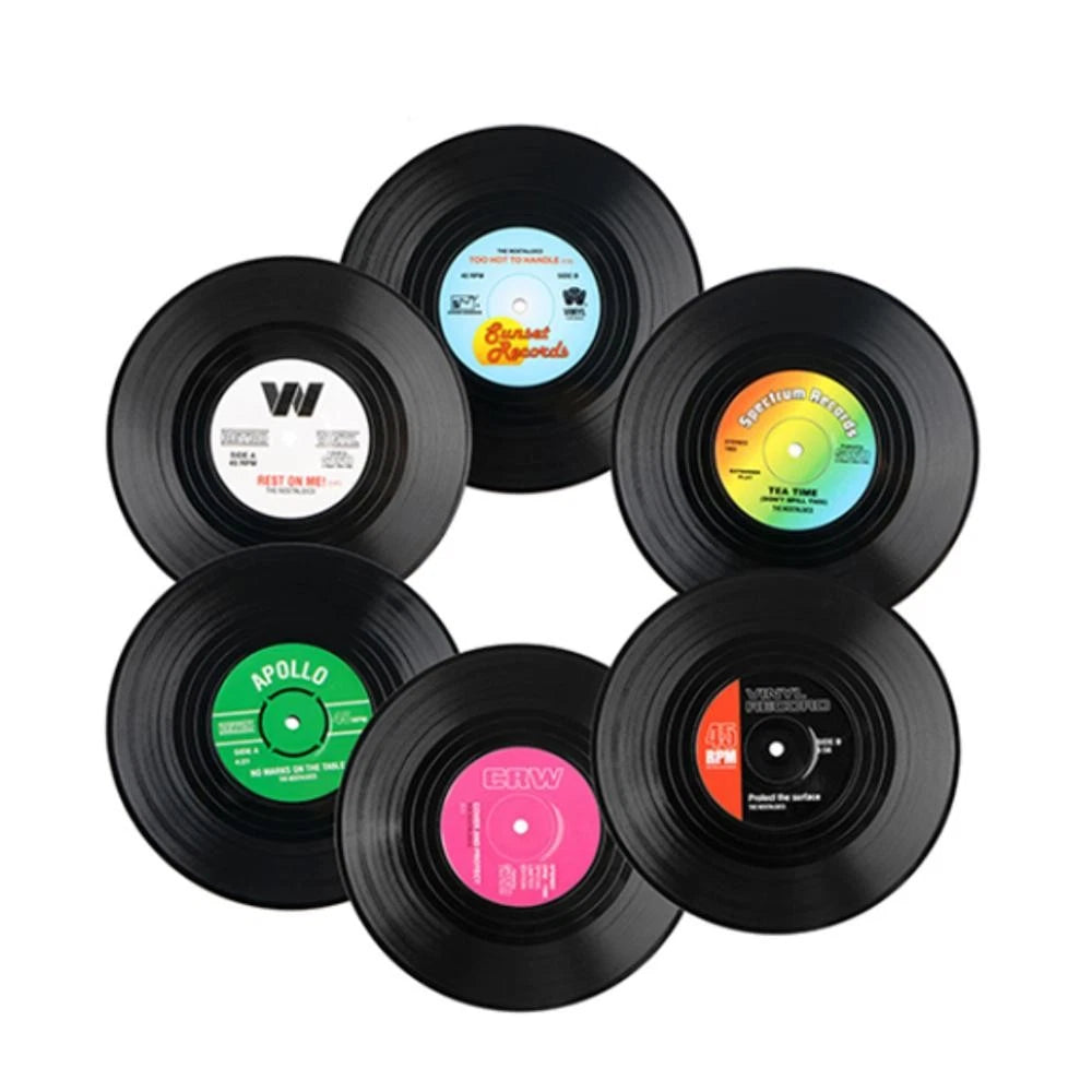 Set of 6 Retro Vinyl Record Drink Coasters Non-slip