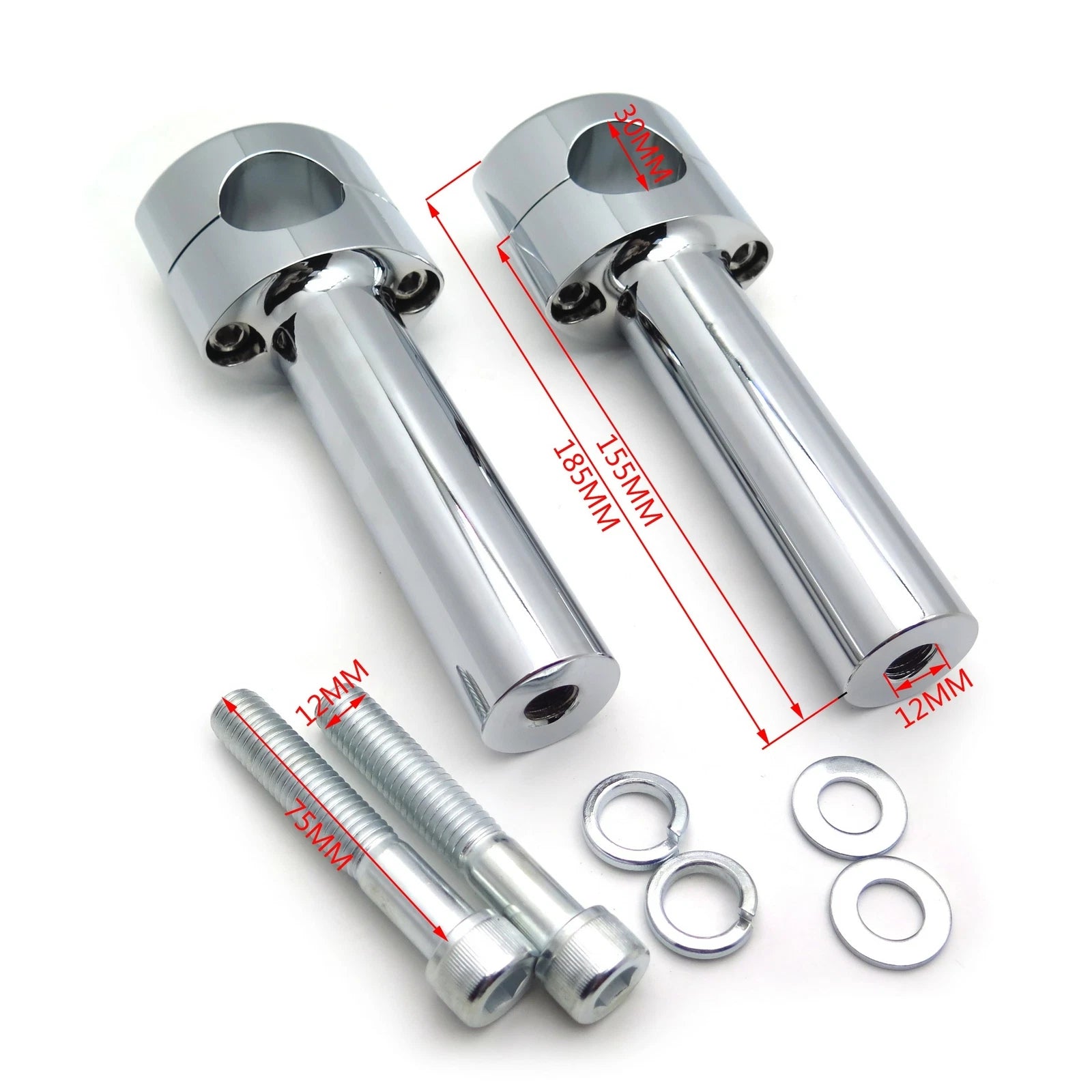 6" Solid Billet Chrome Riser Kit for 1-1/4" Handlebars (1/2-13UNC)
