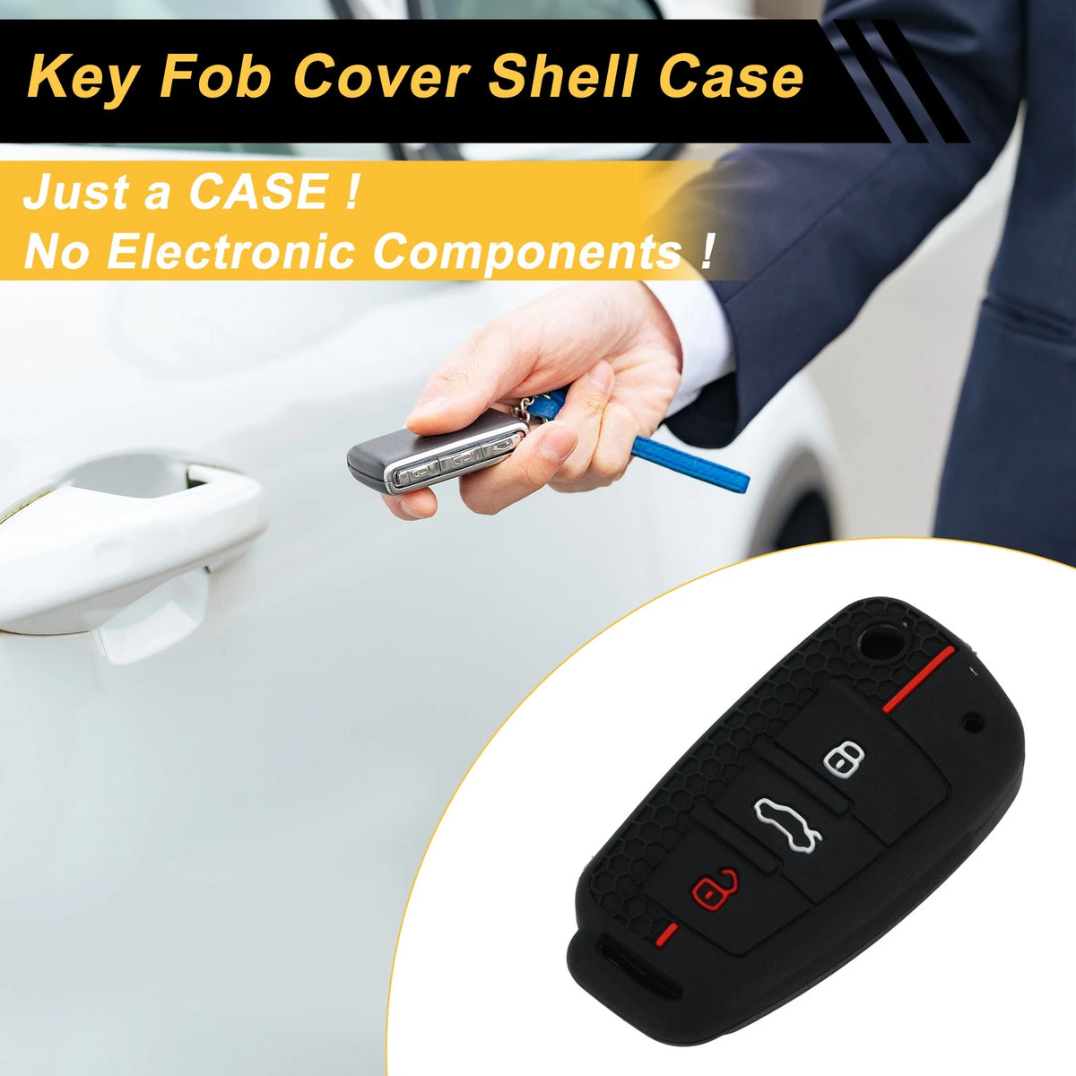 Silicone Key Case Black Red for Audi A1 A3 A4 3 Buttons (2013–2020)