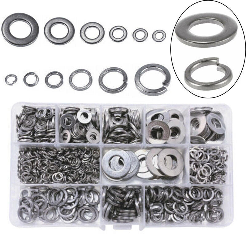 Set of 800 Flat & Spring Washers for M4-M12 Stainless Steel Assortment