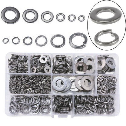 Set of 800 Flat & Spring Washers for M4-M12 Stainless Steel Assortment