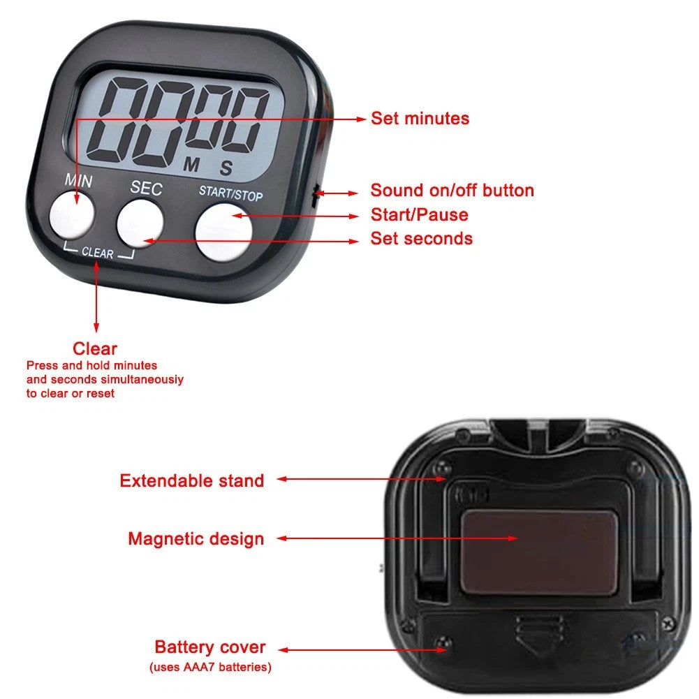 Digital Egg Timer with Loud Alarm and Large LCD Screen