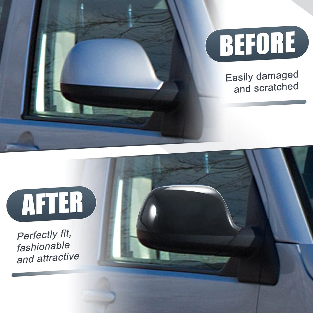 Right Side Mirror Cover Cap Gloss Black Replacement for Volkswagen Transporter T5 T6 (2003–2015)