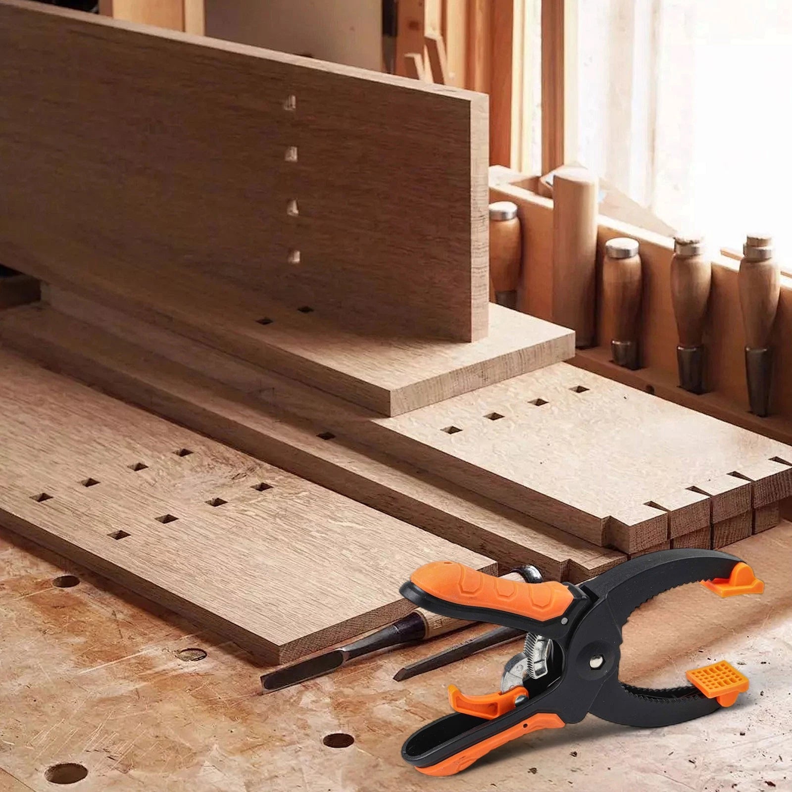 2X 68 Inch Hand Clamps with Ratcheting Feature for Enhanced Clamping Control