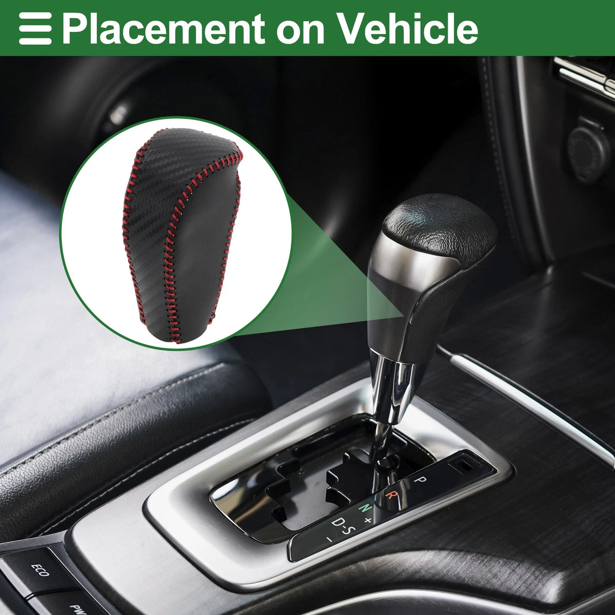 Gear Shift Knob Cover for Mazda CX-5 (2017–2022) Black Carbon Fiber Red Leather
