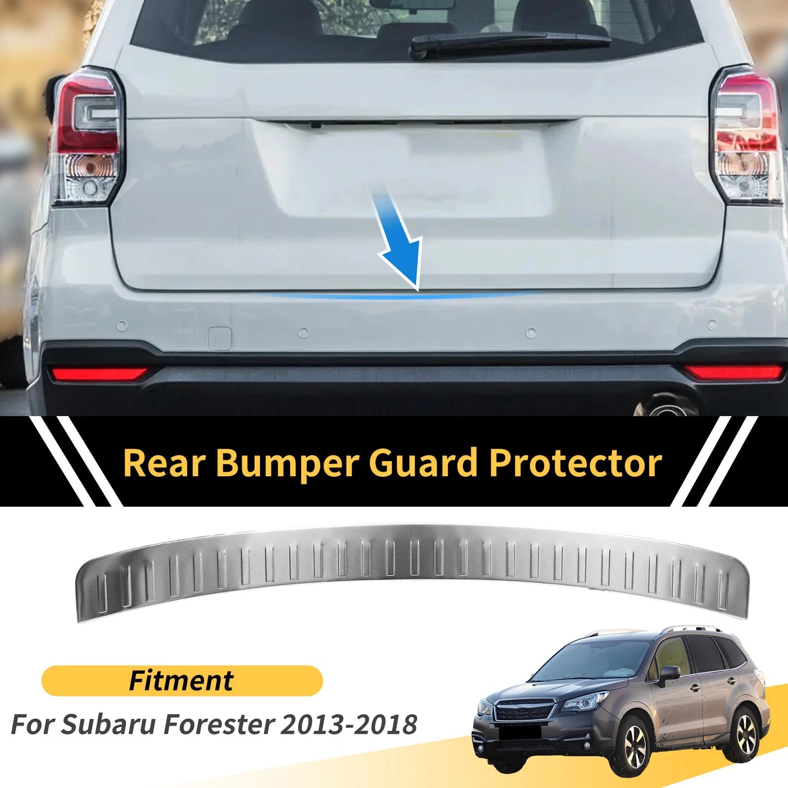 Bumper Guards for Subaru Forester 2013-2018 Rear Replacement Silver Tone 1 Pc