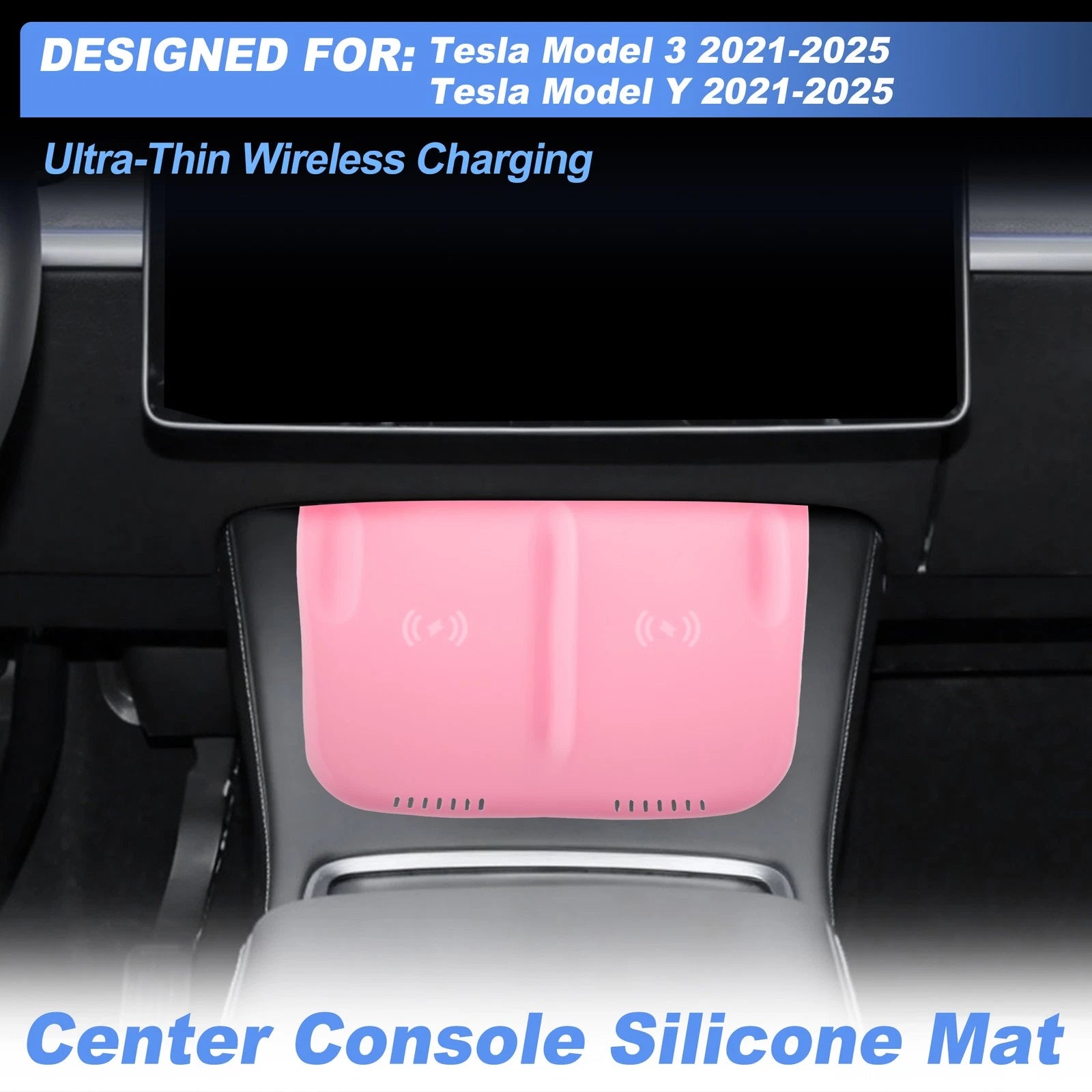 Center Console Silicone Mat for Tesla Model 3 (2021–2025) Wireless Charging Pad Pink