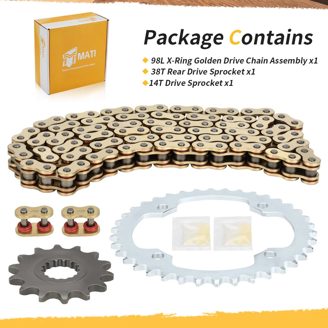 Gold Drive Chain + Drive Sprocket for Yamaha Raptor 700 (2006–2024)
