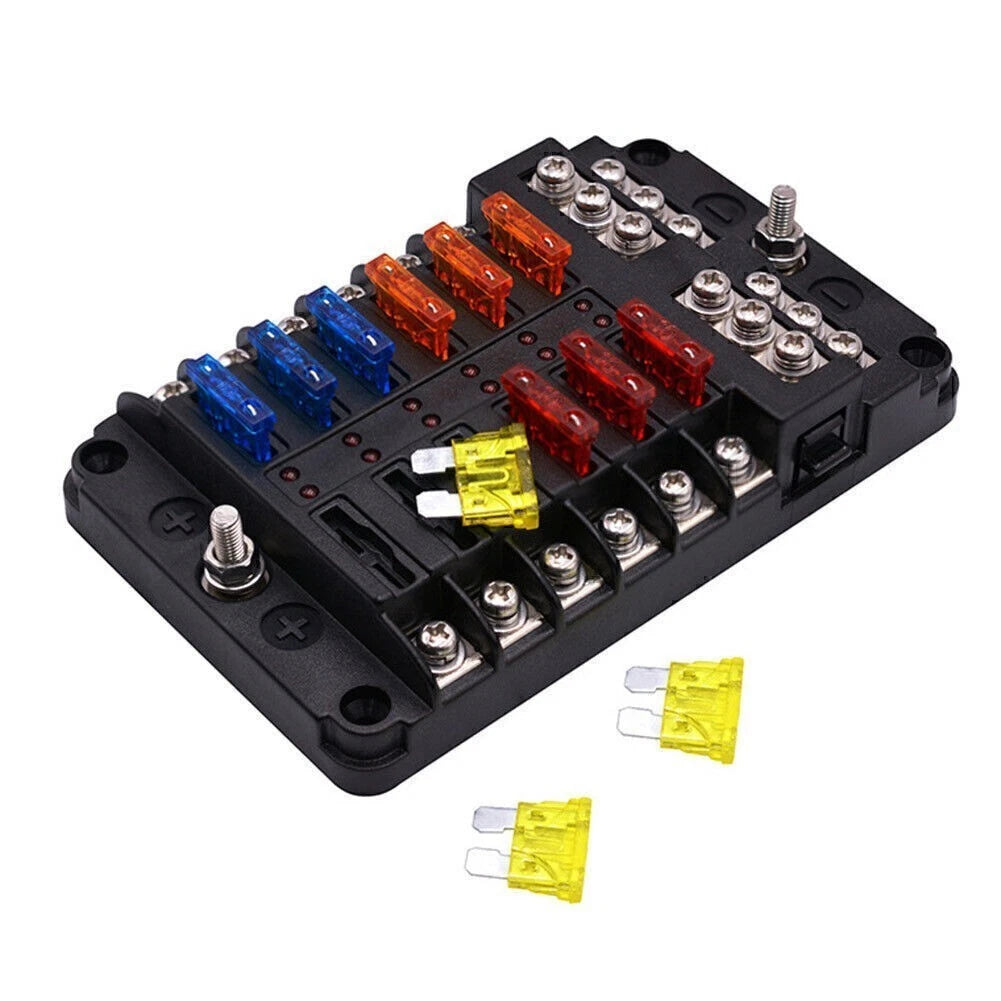 12-Way LED Indicator Waterproof Blade Fuse Box Holder Block ATC ATO