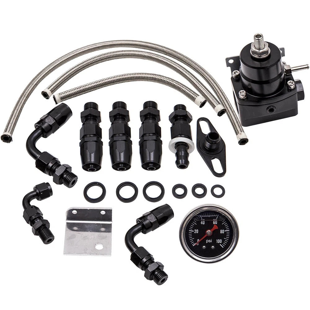 Adjustable Fuel Pressure Regulator Kit 0-100PSI + AN6 Fitting Universal