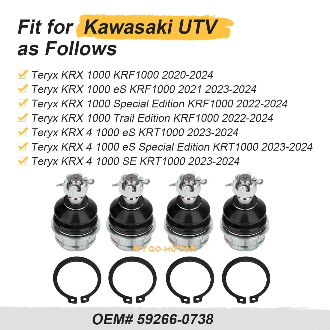 Set of 2 Heavy Duty Ball Joints for Kawasaki Teryx KRX 1000 (2020–2024) 59266-0738