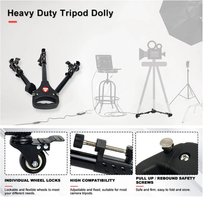 Tripod Dolly with Quick-Lock Wheels & Adjustable Legs for Photography
