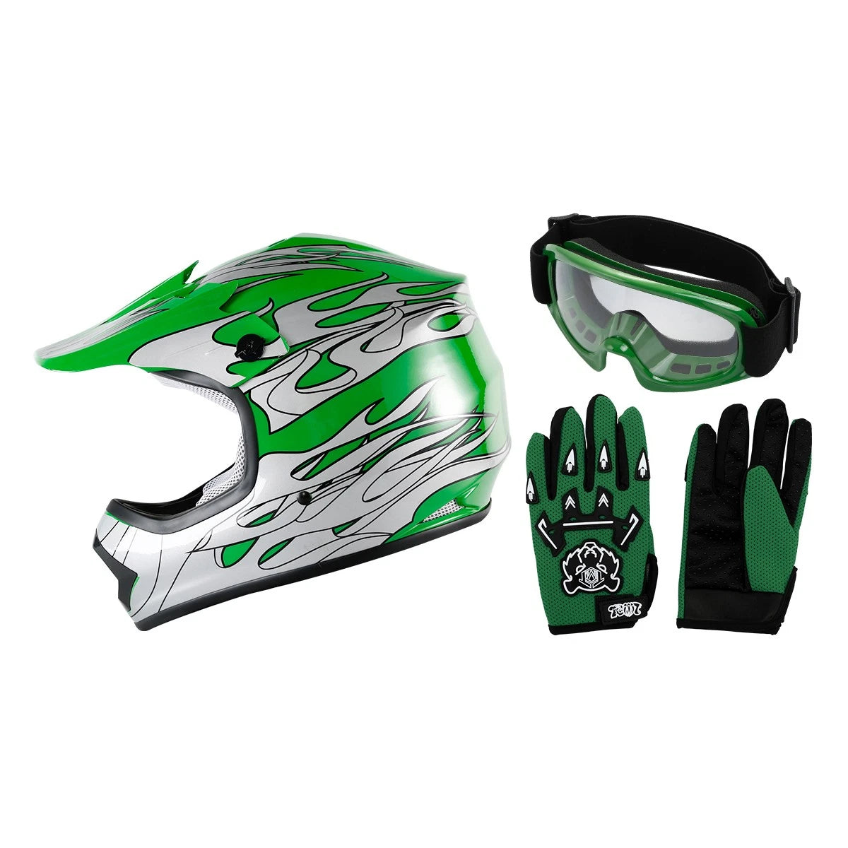 Youth Full Face Dirt Bike Helmet Set for Kids ATV (DOT Approved)