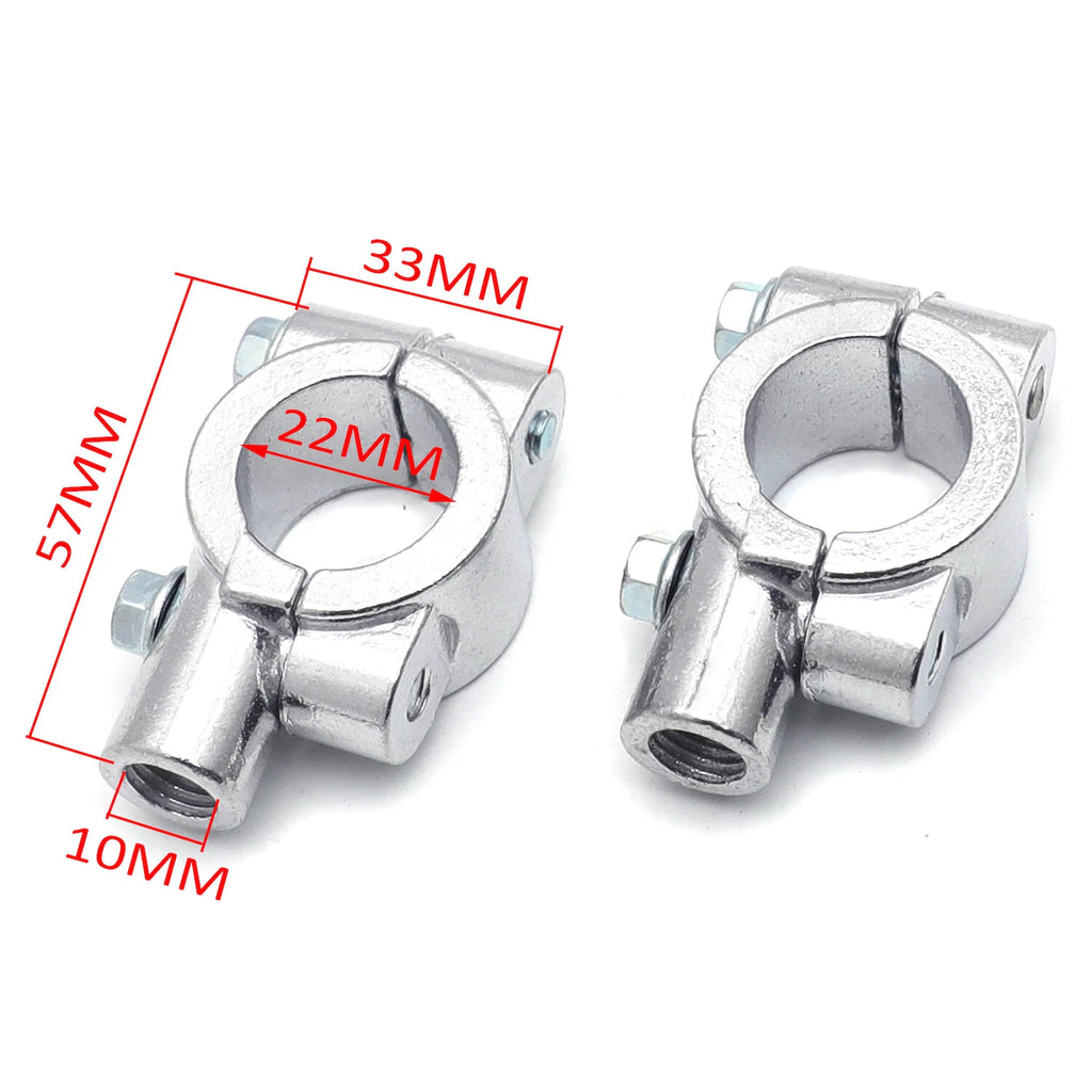 7/8" 22mm Motorcycle Handlebar 10mm Mirror Thread Mount Clamp Adaptor