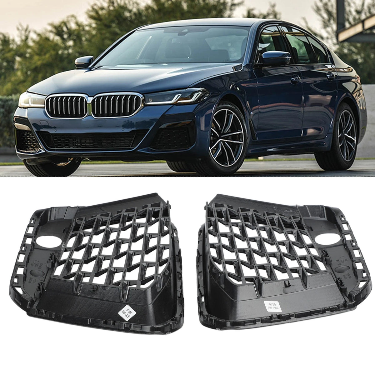 Front Pair Bumper Lower Grille Black ABS for BMW 5 Series G30 (2021)