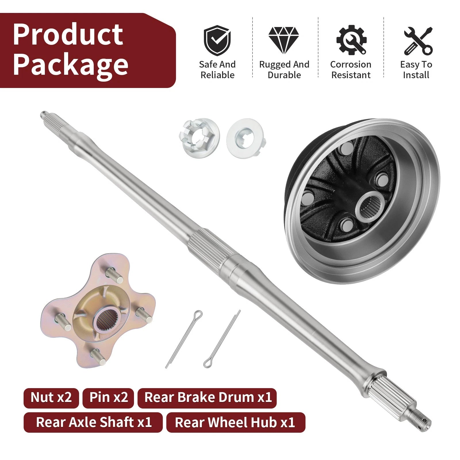 Rear Axle Shaft & Brake Drum & Wheel Hub Kit for Yamaha Big Bear 350 (1997–1999)