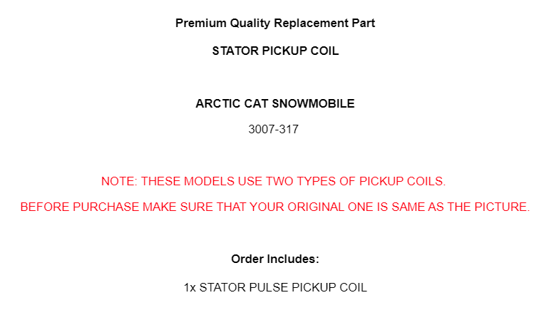Stator Pickup Coil Replacement for Arctic Cat 3007-317 (2007–2017)