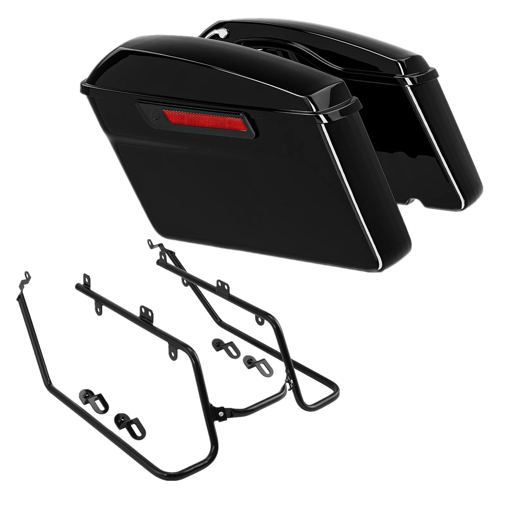 Black Hard Saddlebags & Conversion Brackets Kit for Harley Dyna (2008–2017)