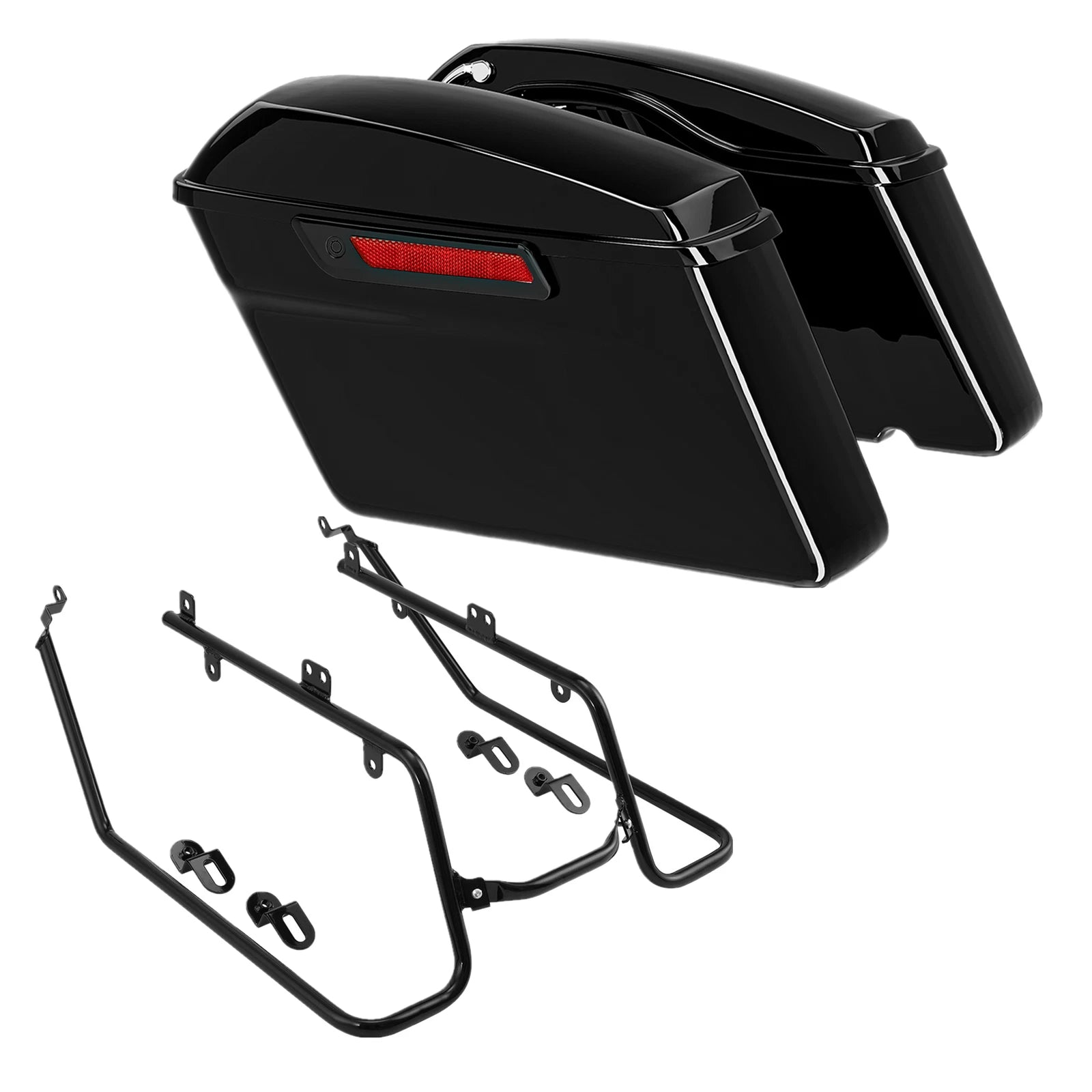 Black Hard Saddlebags & Conversion Brackets Kit for Harley Dyna (2008–2017)