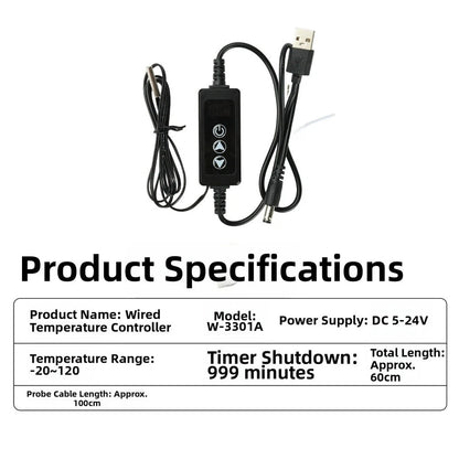 LED Digital Temperature Controller W-3301A for Brewing Fermentation (DC 5V 24V)