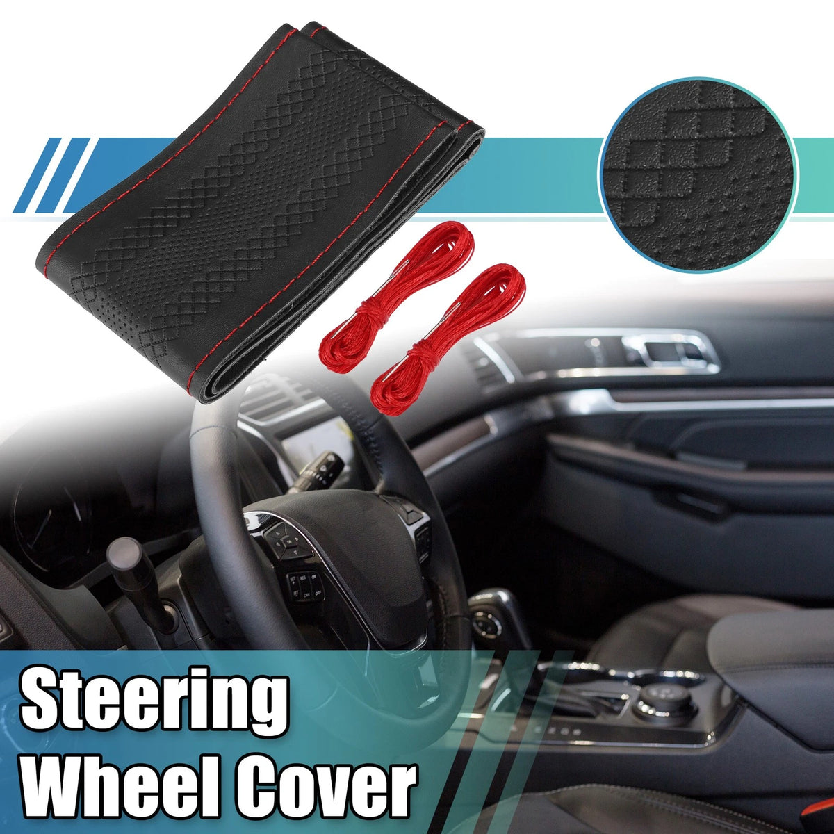 Steering Wheel Cover for Universal Fit 38cm Diameter Faux Leather