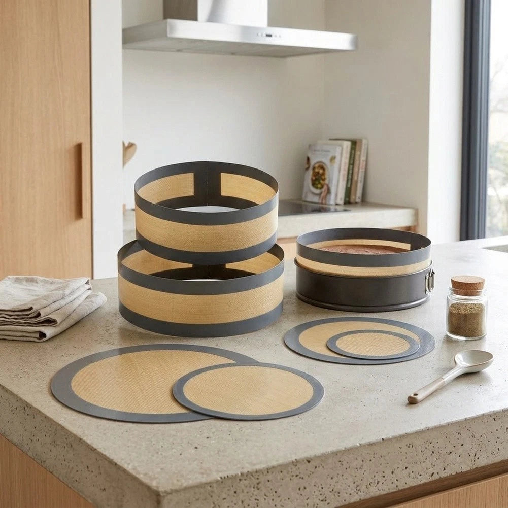 3 Piece Round Silicone Baking Mat Set for Springform Pans (6in, 8in, 10in)