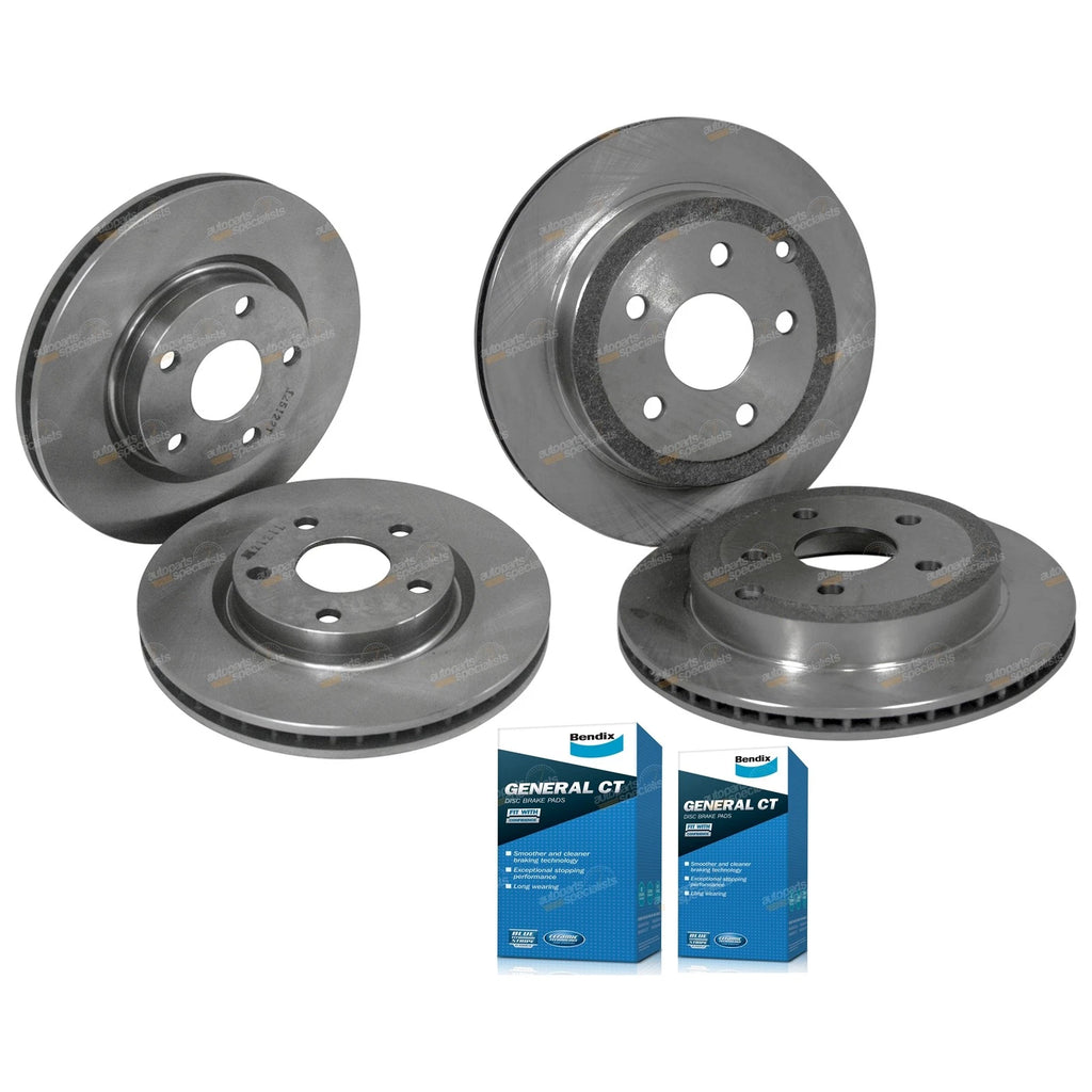 Front & Rear Disc Brake Rotors + Bendix GCT Pads for Holden Commodore VE (2006–2013)