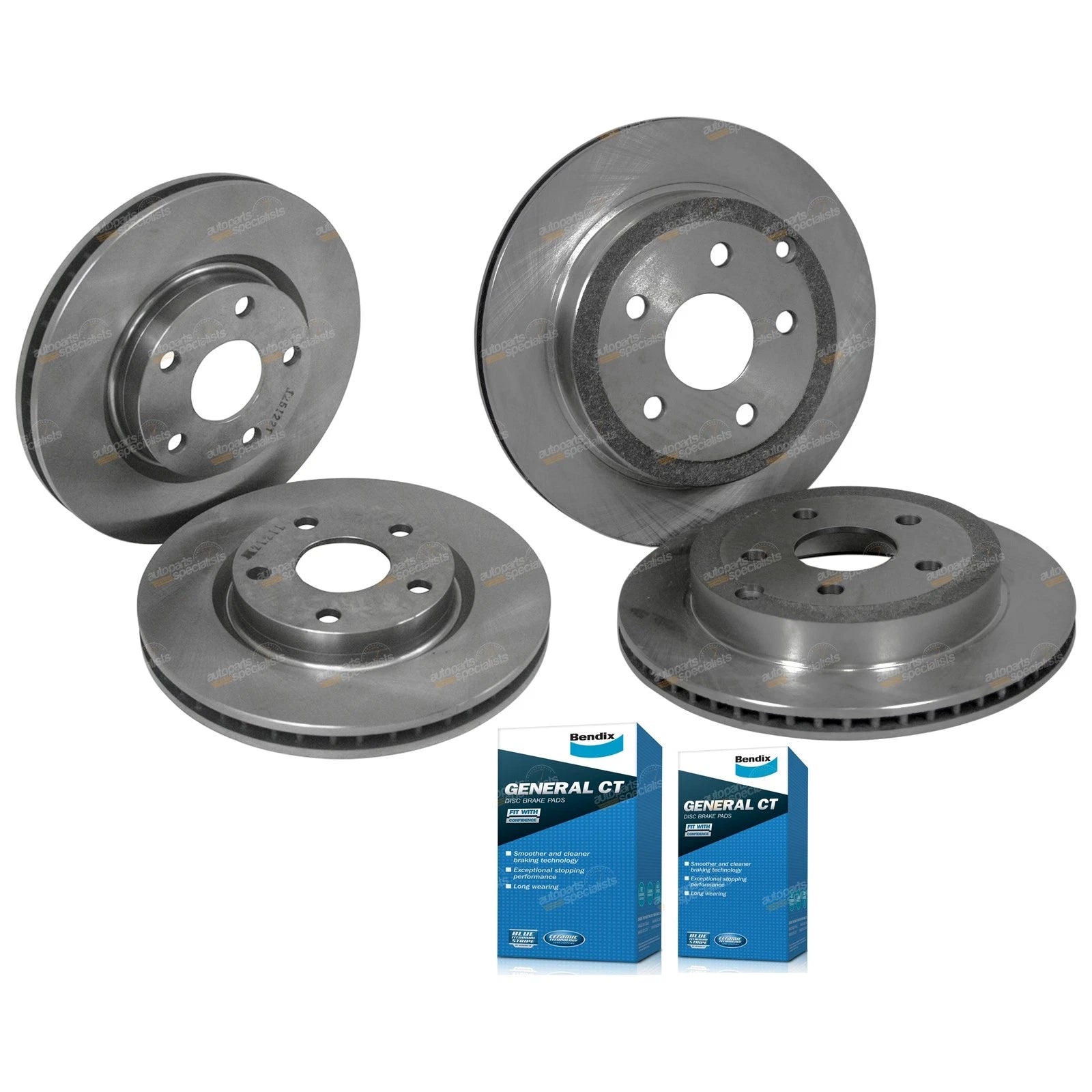 Front & Rear Disc Brake Rotors + Bendix GCT Pads for Holden Commodore VE (2006–2013)