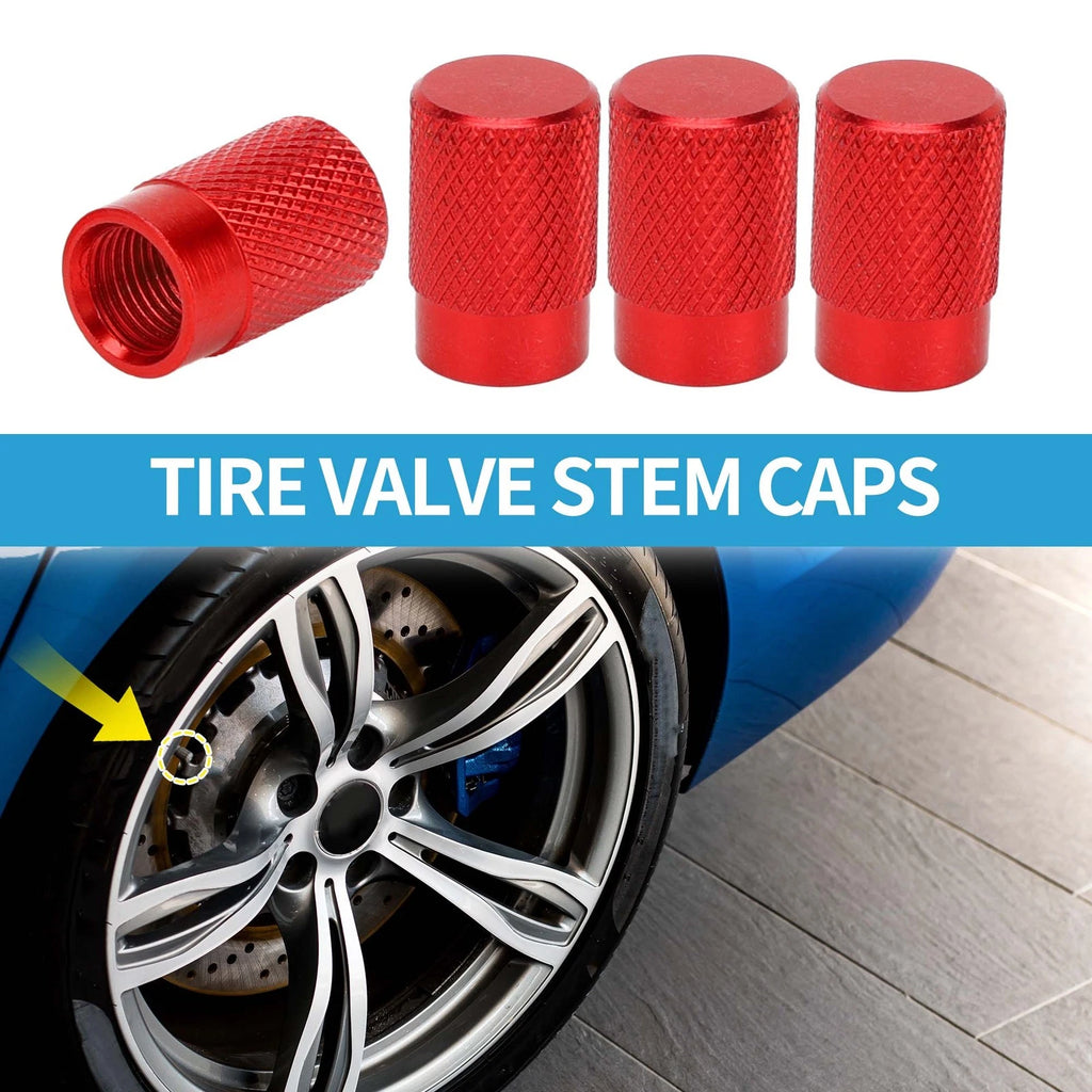 Tire Valve Stem Caps Red Replacement for Car SUV Bike RV (4 Pack)