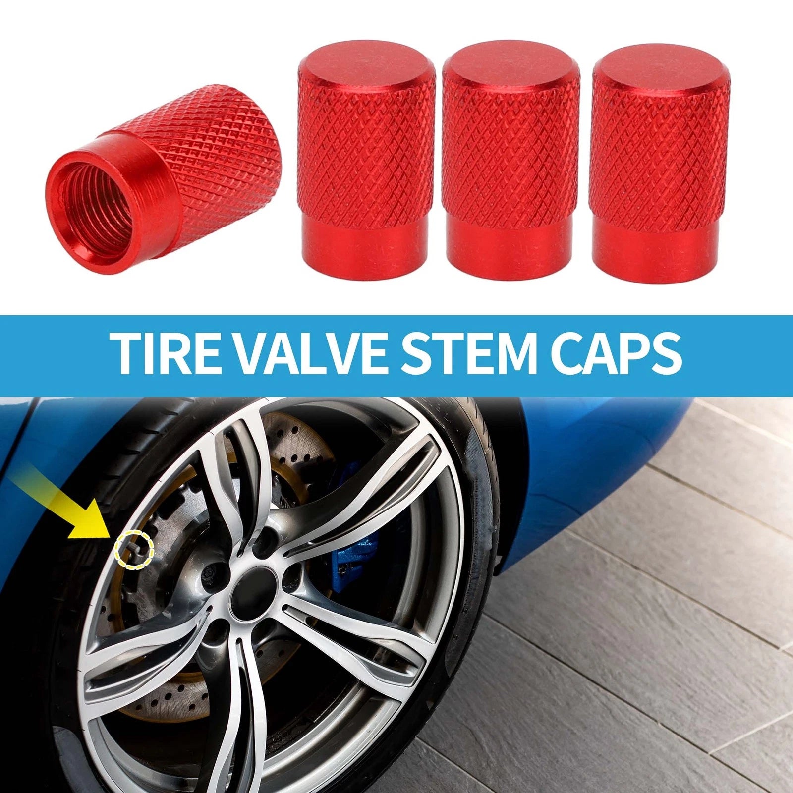 Tire Valve Stem Caps Red Replacement for Car SUV Bike RV (4 Pack)