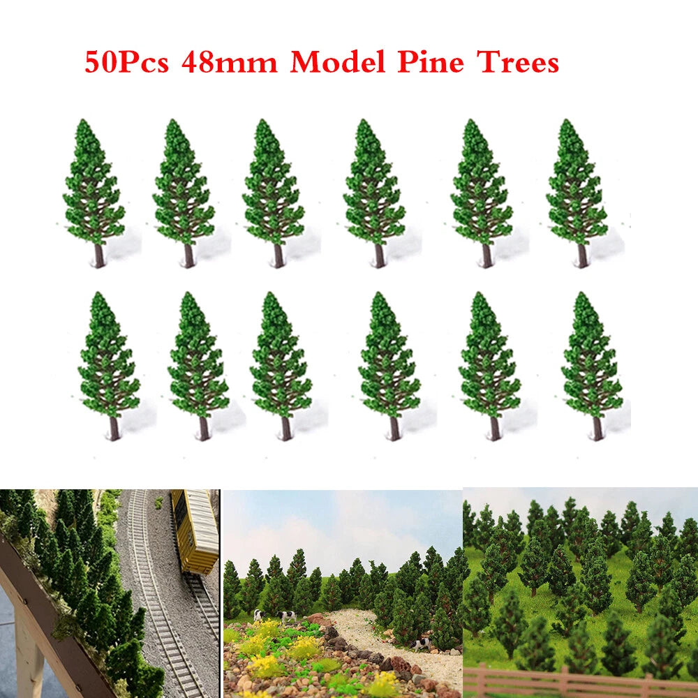 50pcs Pine Trees for Railroad Park Landscape Scenery Layout (48mm)
