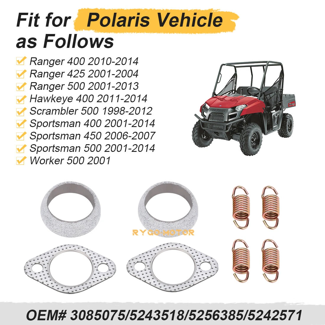 Exhaust Gasket Springs Rebuild Kit for Polaris Sportsman 400 450 500 (2001–2014)