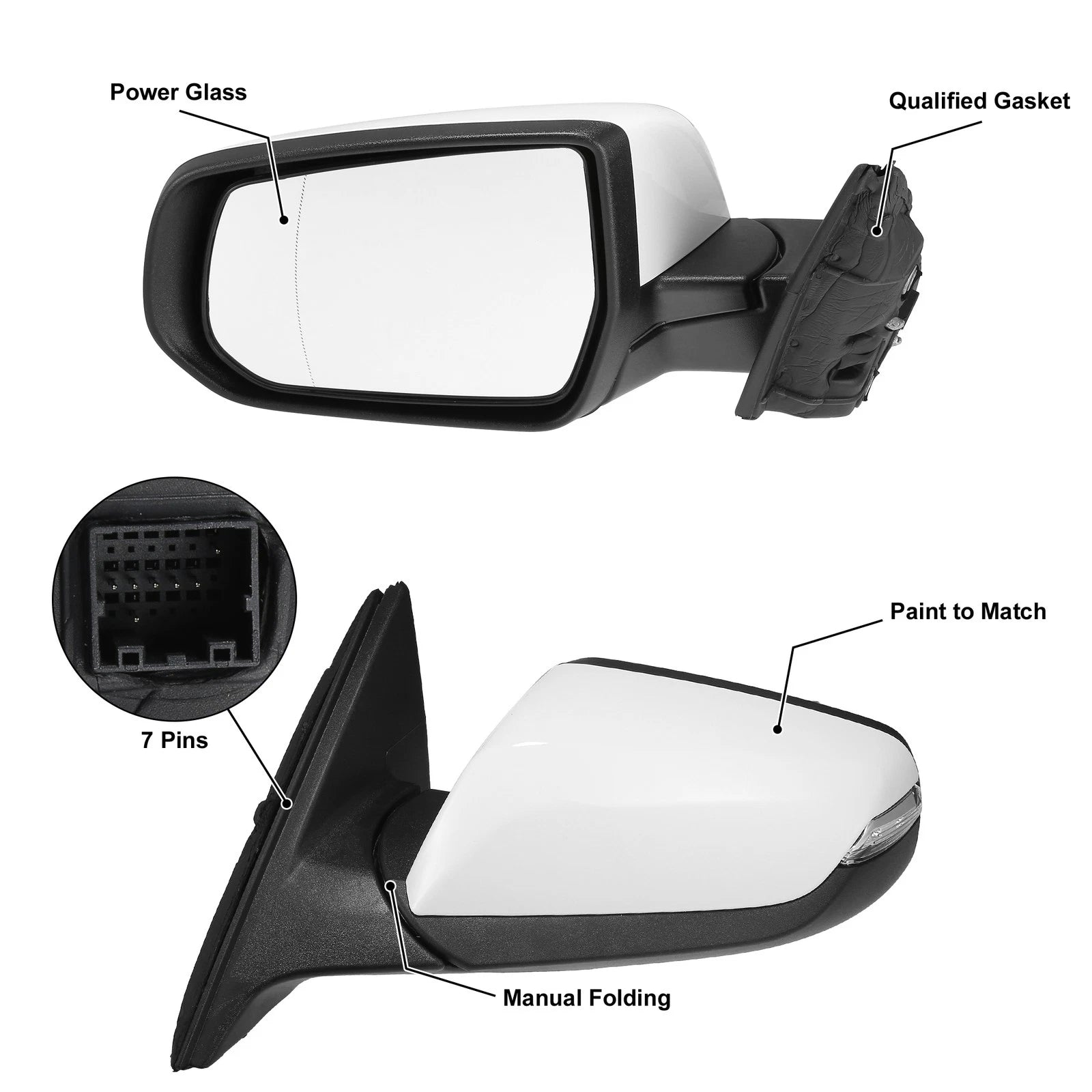 Left Side Door Mirror Assembly 7 Pin Replacement for Chevrolet Malibu Hybrid (2017–2020)