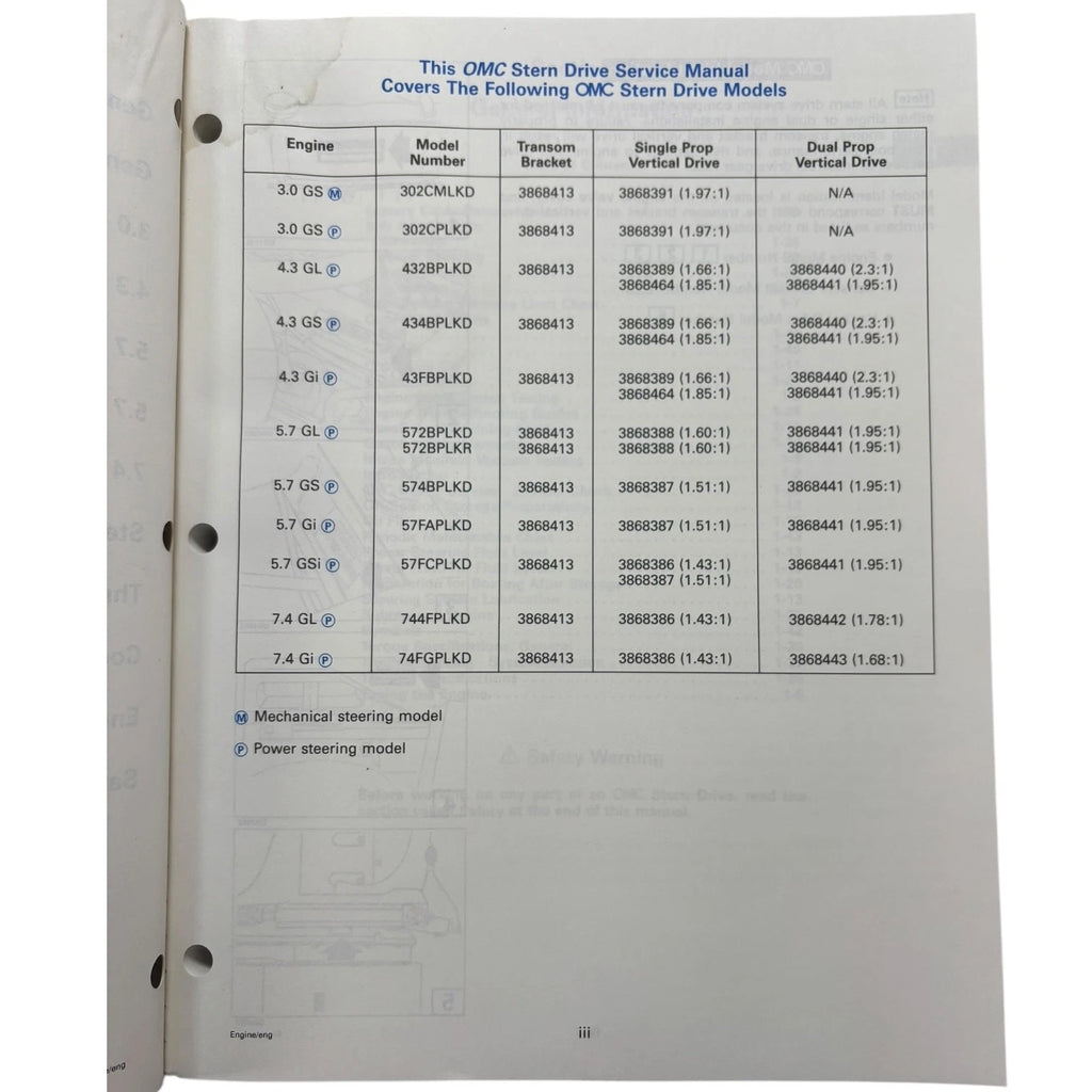 OMC Stern Drives Engine Service Manual 507282 for OMC (1996)