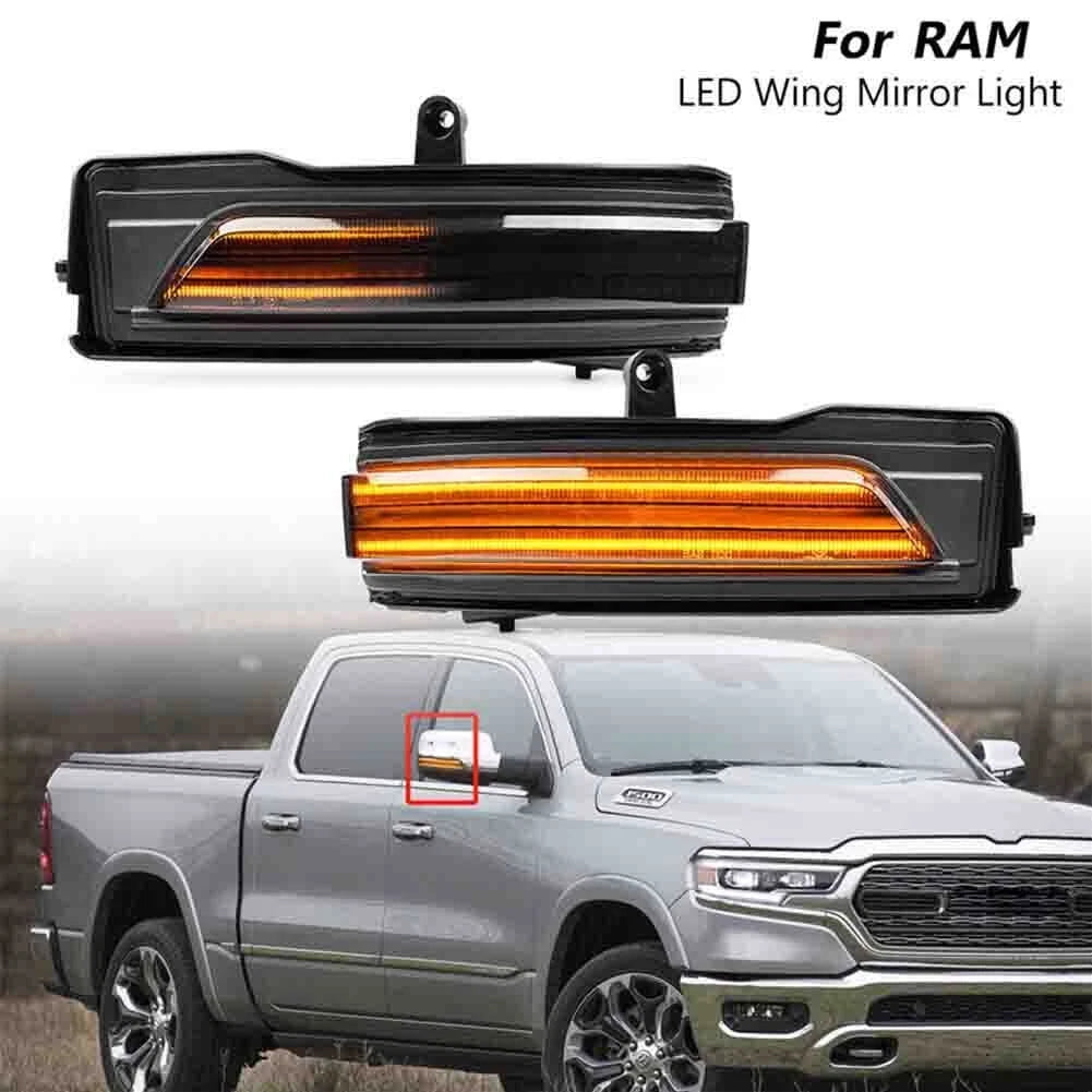 Pair LED Sequential Side Mirror Turn Signal Lights for Dodge Ram 1500 (2019–2022)