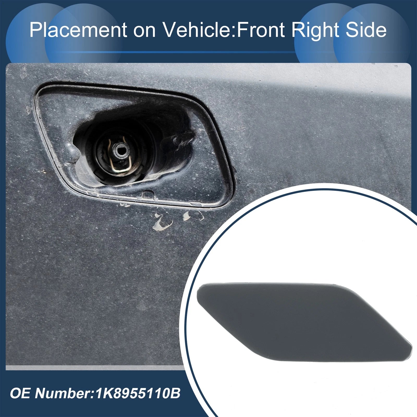 Washer Nozzle Cover Cap Front Right Replacement for Volkswagen Scirocco (2009–2014)