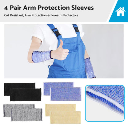 Cut Resistant Sleeves for Arm Protection - 4 Pair, 4 Colors