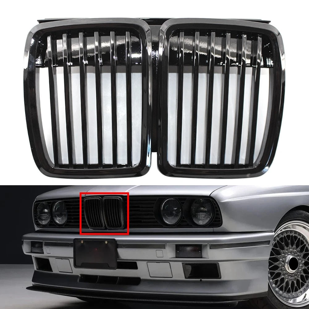 Glossy Black Front Hood Kidney Grille for BMW 3 Series E30 (1982–1994)