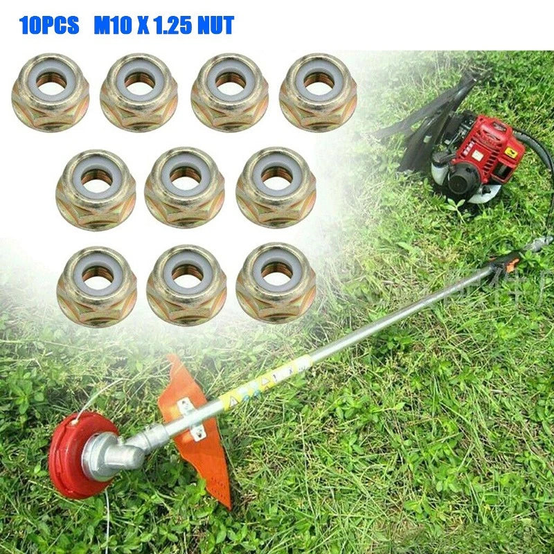 10Pcs M10 x 1.25 LH Thread Blade Nuts for Trimmer Mower