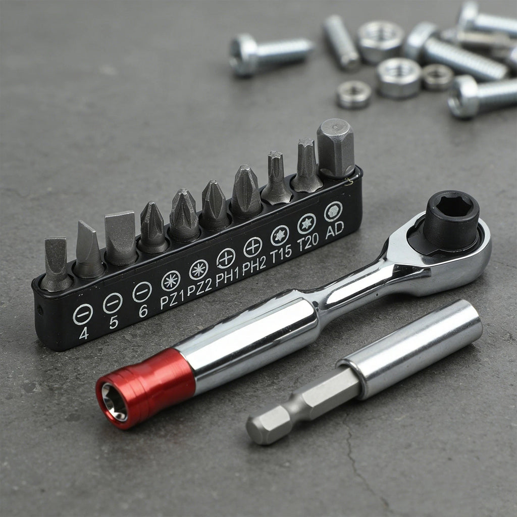 1/4 in Ratchet Wrench 72 Tooth Quick Release with 10 Bits & Extension
