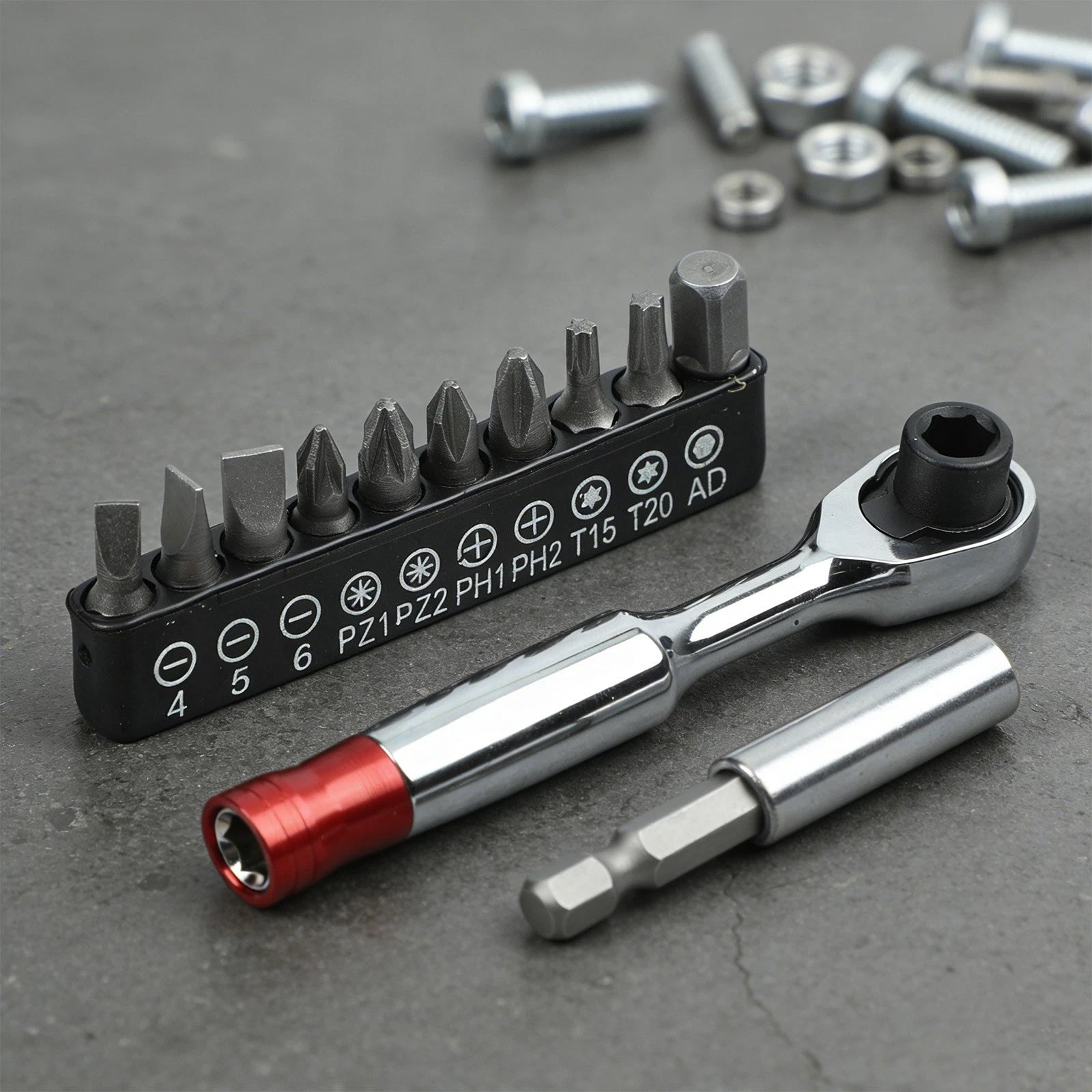 1/4 in Ratchet Wrench 72 Tooth Quick Release with 10 Bits & Extension