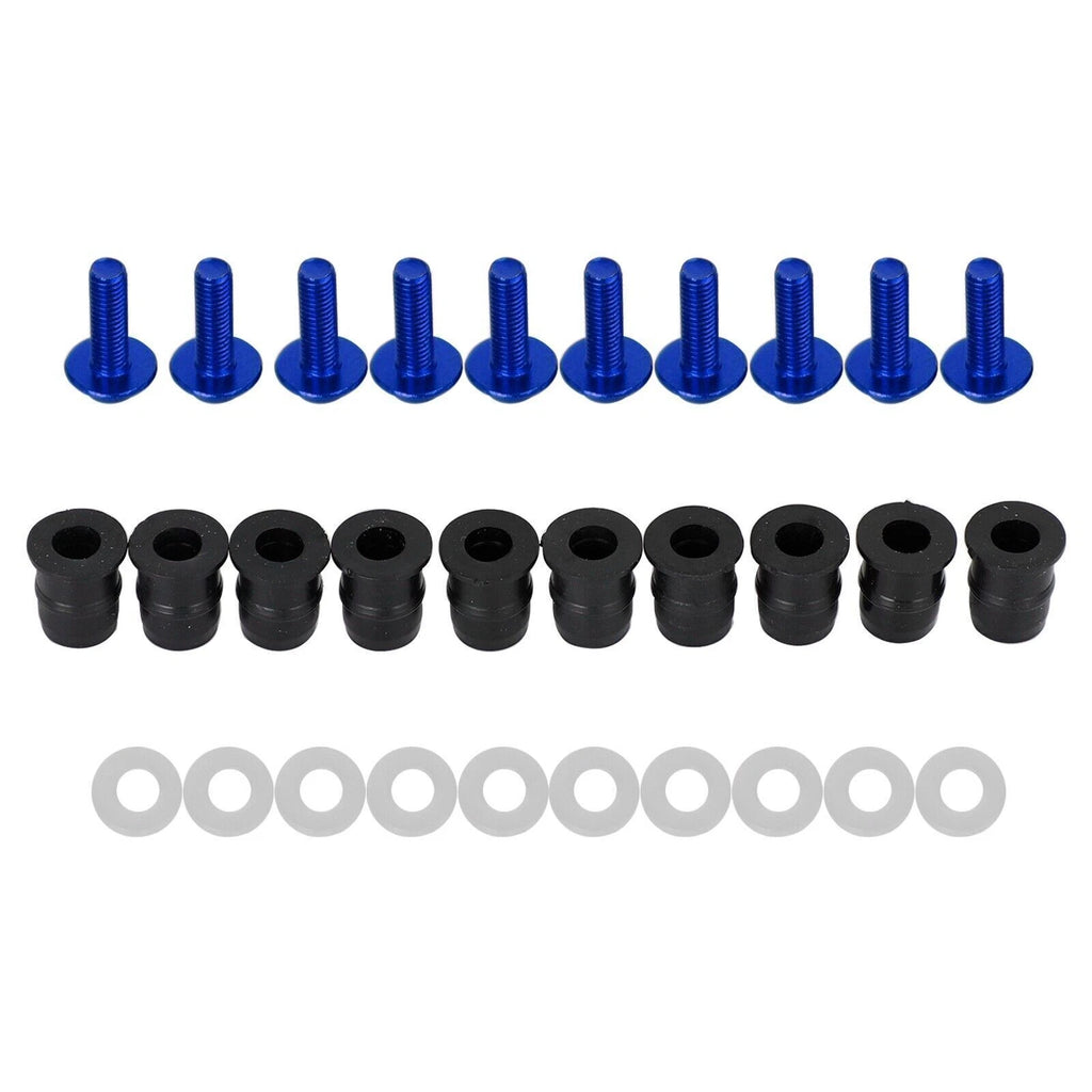 10 Pack Wind Screen Shield Screws & Washers for Motorcycle (M5x16mm, Blue)