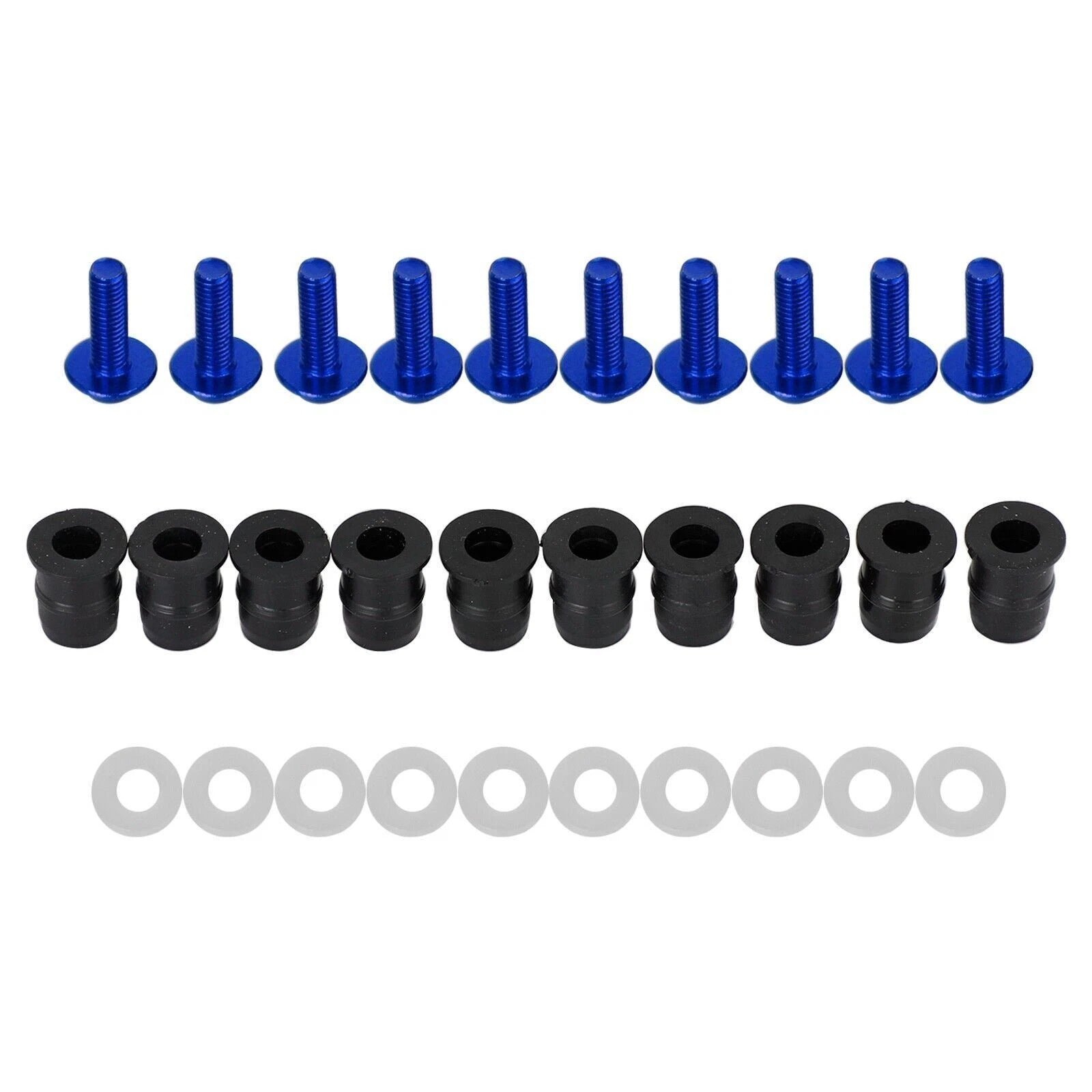 10 Pack Wind Screen Shield Screws & Washers for Motorcycle (M5x16mm, Blue)