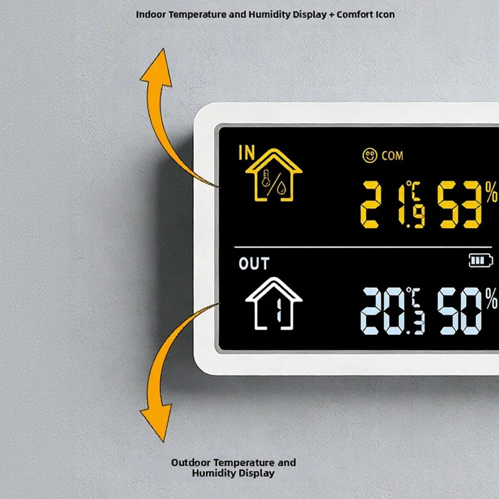 LCD Clock with Temperature and Humidity Display for Indoor/Outdoor Use