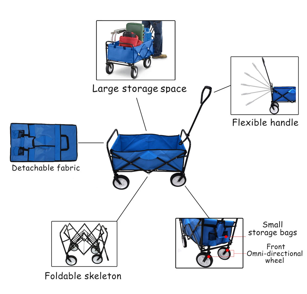 Folding Utility Wagon Cart with Wheels for Outdoor Use