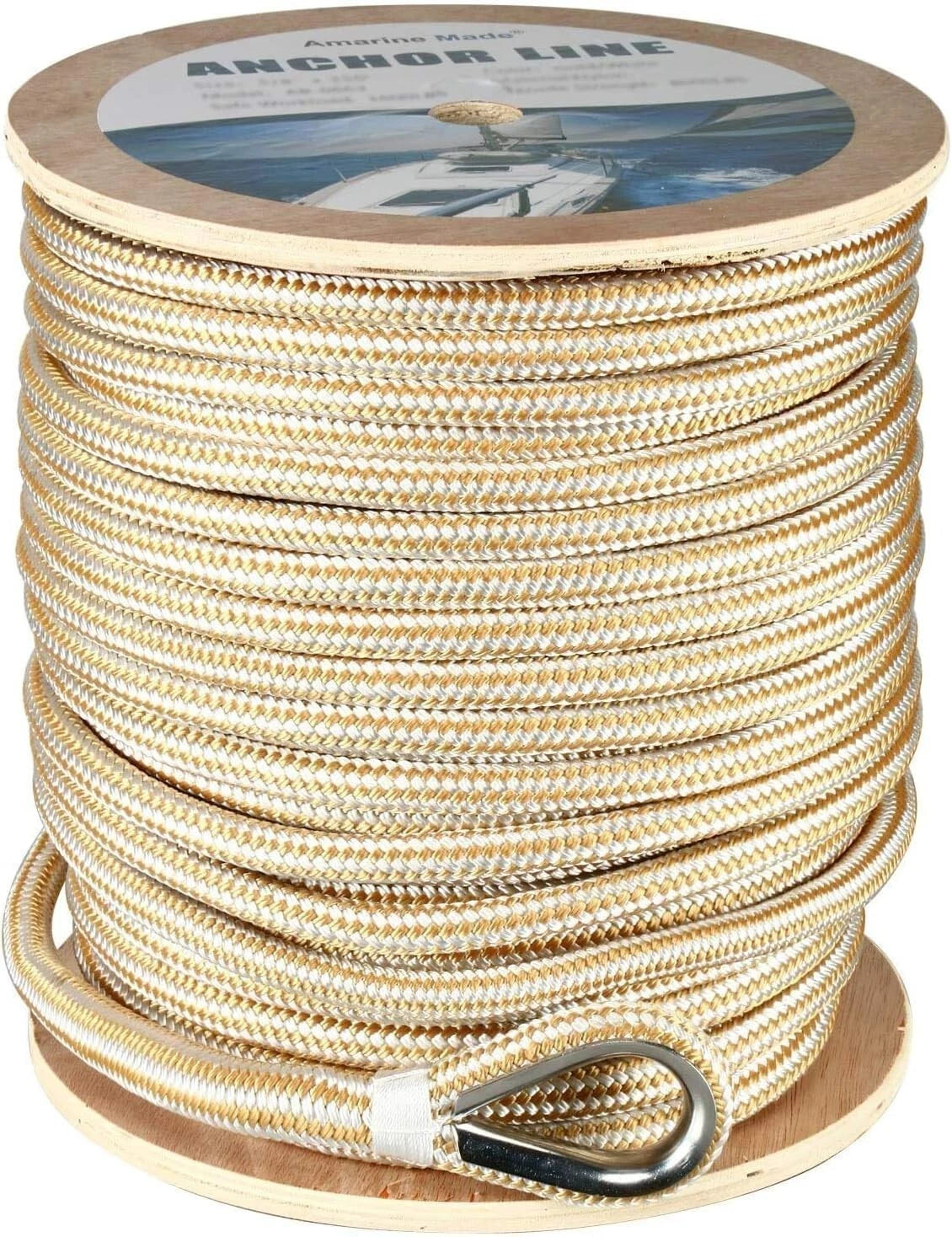 5/8" Double Braid Nylon Anchor Line with Stainless Steel Thimble (250FT)