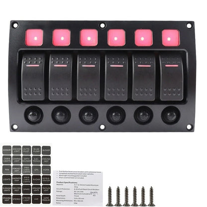 RV Marine Switch Panel 4 Gang with LED Indicators and Circuit Breakers